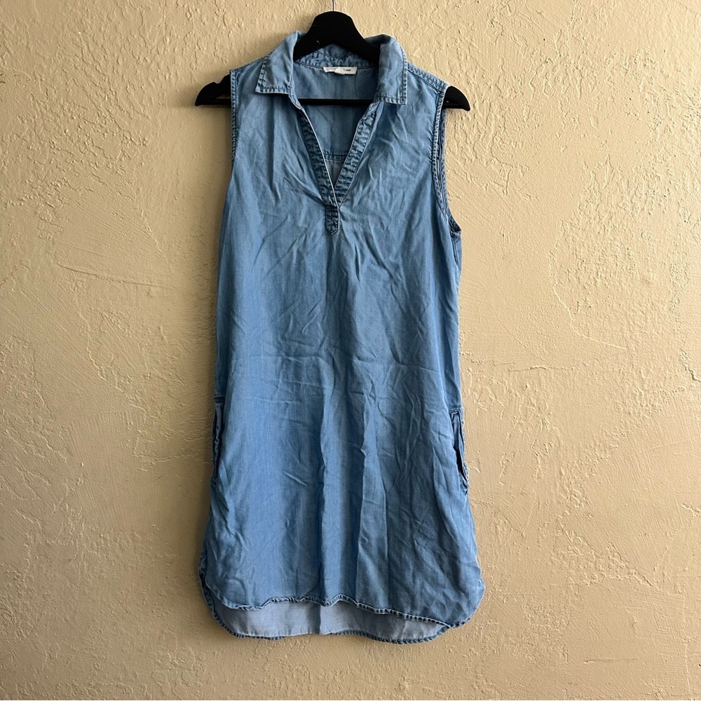 beachlunchlounge Light Blue Sleeveless Denim Shift Dress Pit to pit 20"